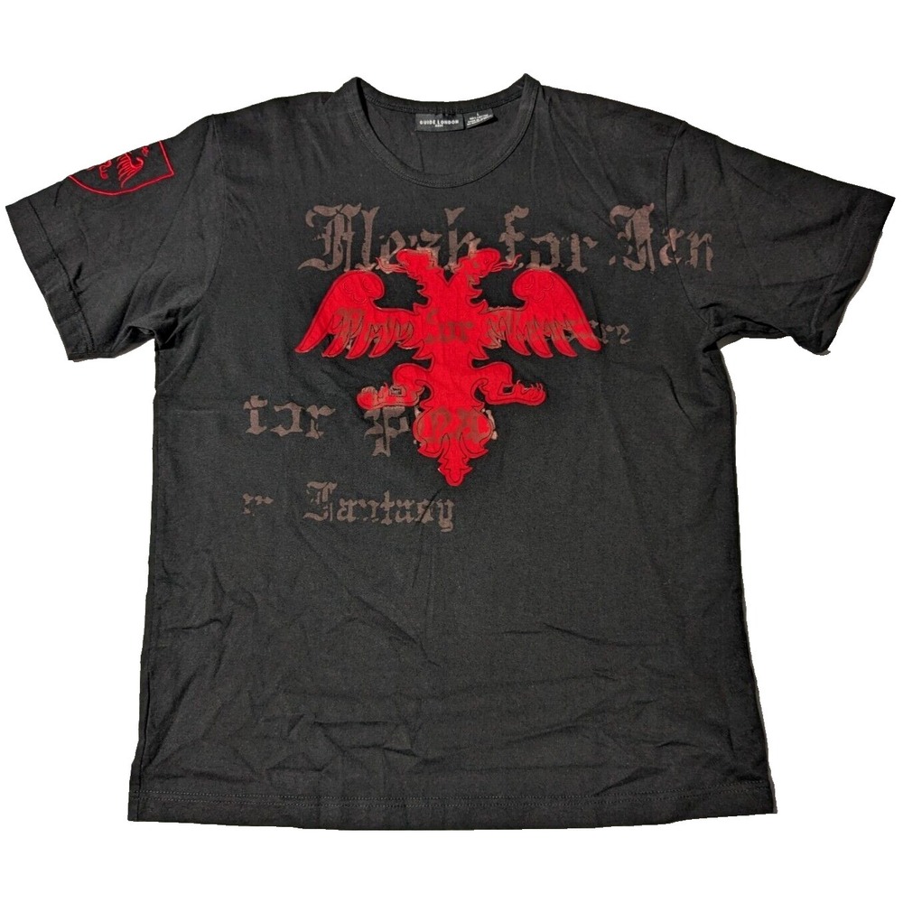 GUIDE LONDON Men Large Black Cotton Embellished Graphic Print T-Shirt‎ EUC